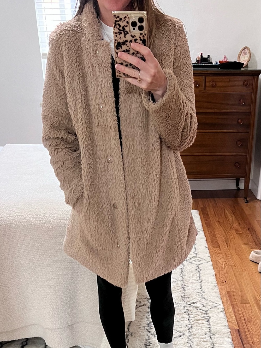 Beige Teddy Shag Coat - Women's Cozy Jacket